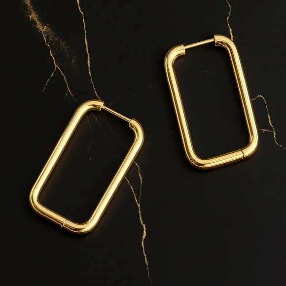 Minimalist Geometric Hoop Earrings 18K Gold Plated Stainless Steel Modern - Picture 11 of 11